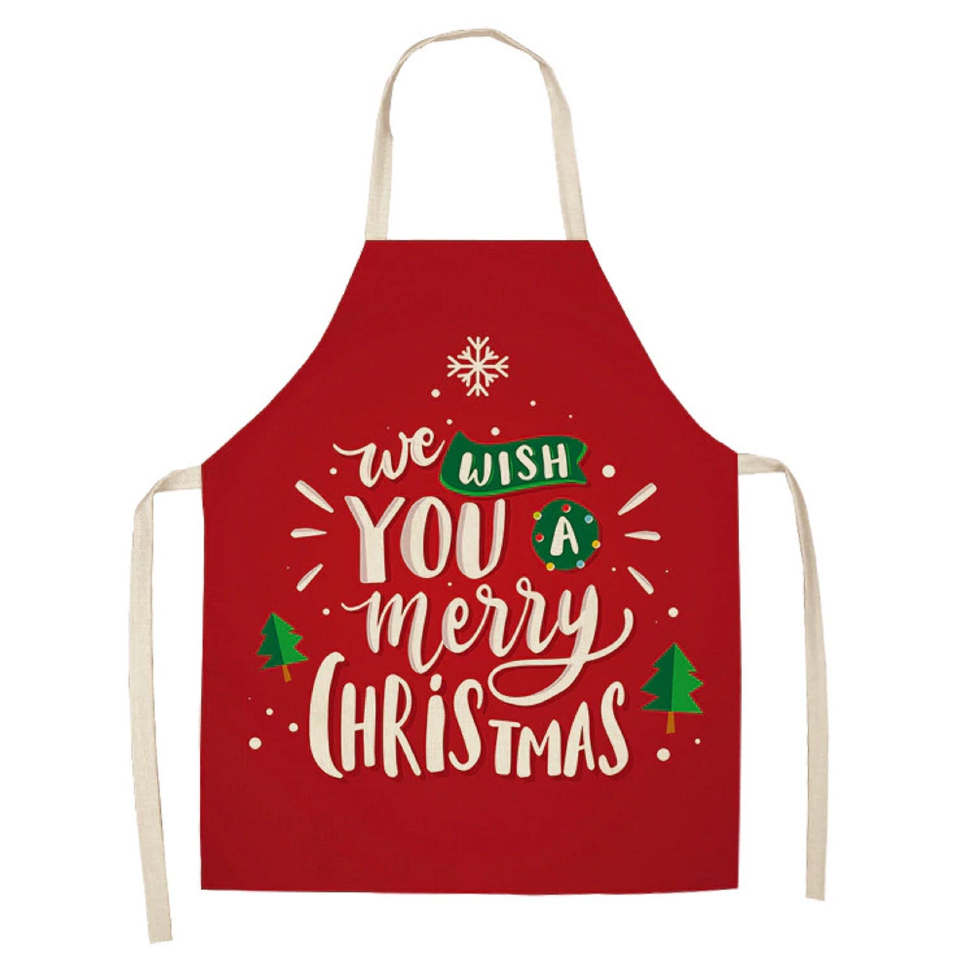 Tablier de Cuisine Coton Lin, Imprime We Wish You A Merry Christmas, Joyeux Noel, avec Cordon Pour N