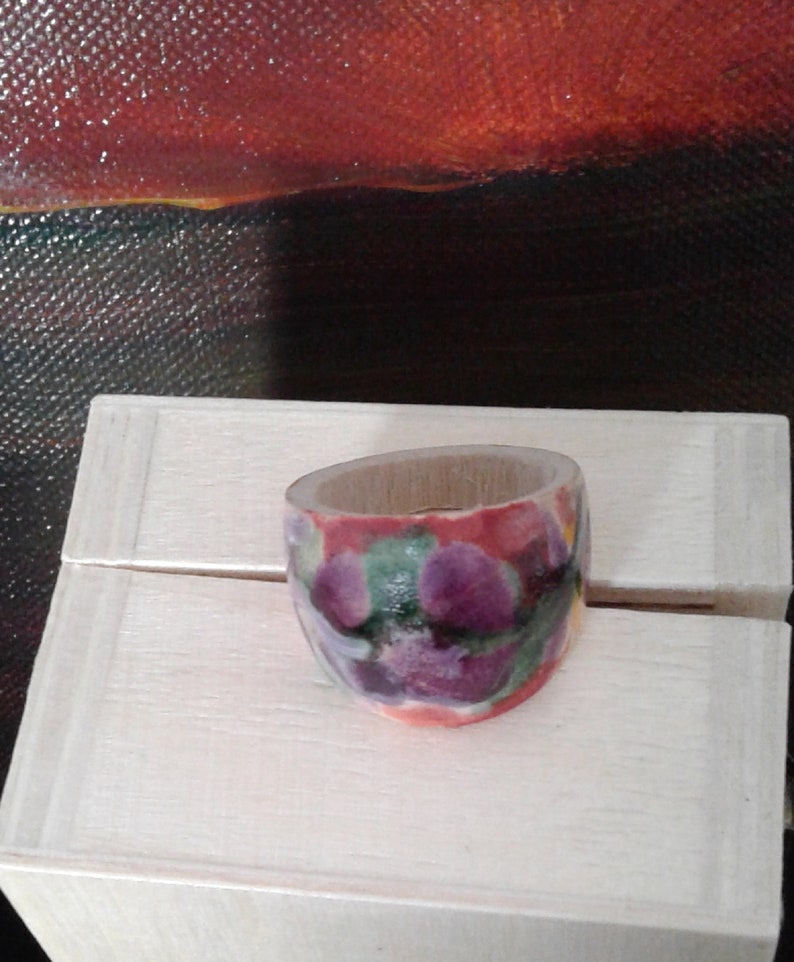 unique original green purple orange red white French creation modern boho closed ring size 60 painted by artist