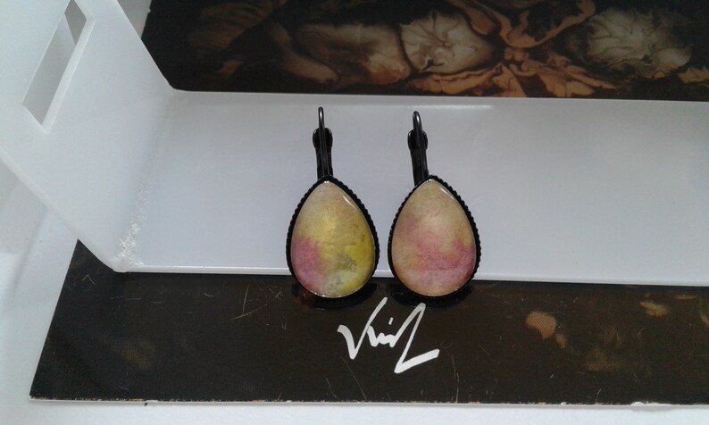 original watercolor ooak,French painter,sleepy drops,yellow black pink,bobo boho gothic,Victorian baroque,fashion punk