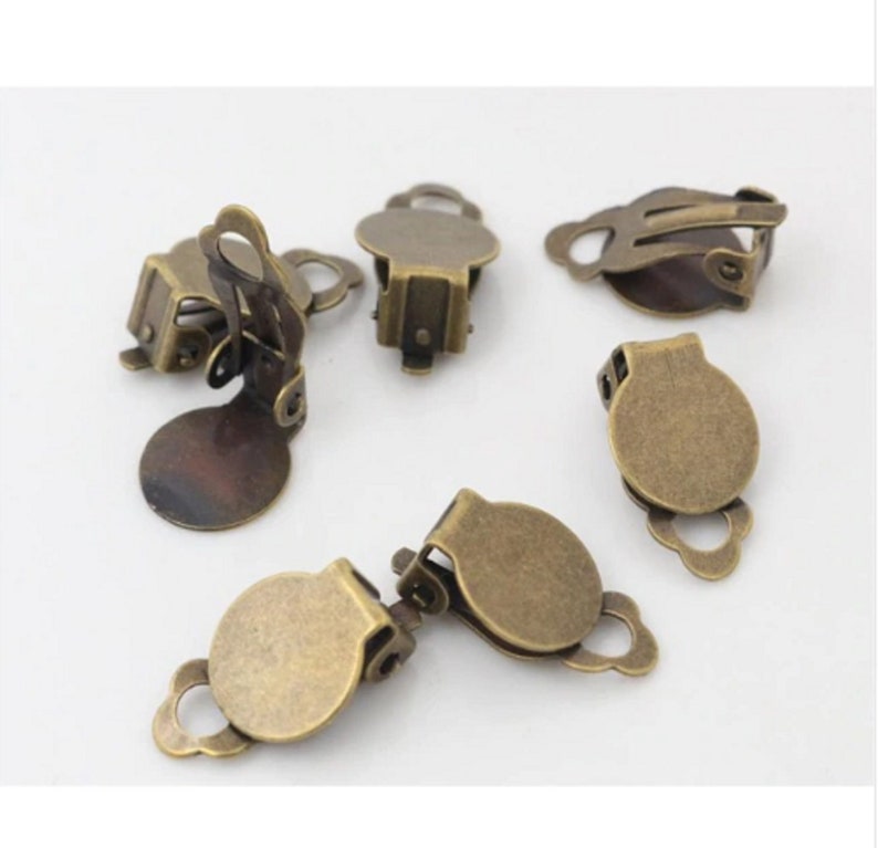 10mm,lot,clip bronze earring,not pierced,collage image glass,cabochon stone,supply DIY haberdashery,vintage gothic boheme