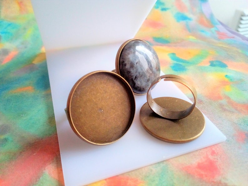 Victorian bohemian round cabochon collage 25mm,basic adjustable ring,bronze brass flat bottom,DIY haberdashery supply,diy gothic jewel