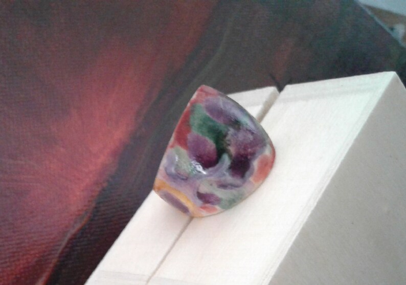 unique original green purple orange red white French creation modern boho closed ring size 60 painted by artist