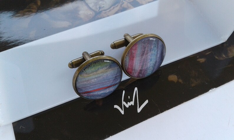 green yellow,accessories bobo boho,gothic,made in France, painted French artist,round cuff buttons 20mm,watercolor red purple blue