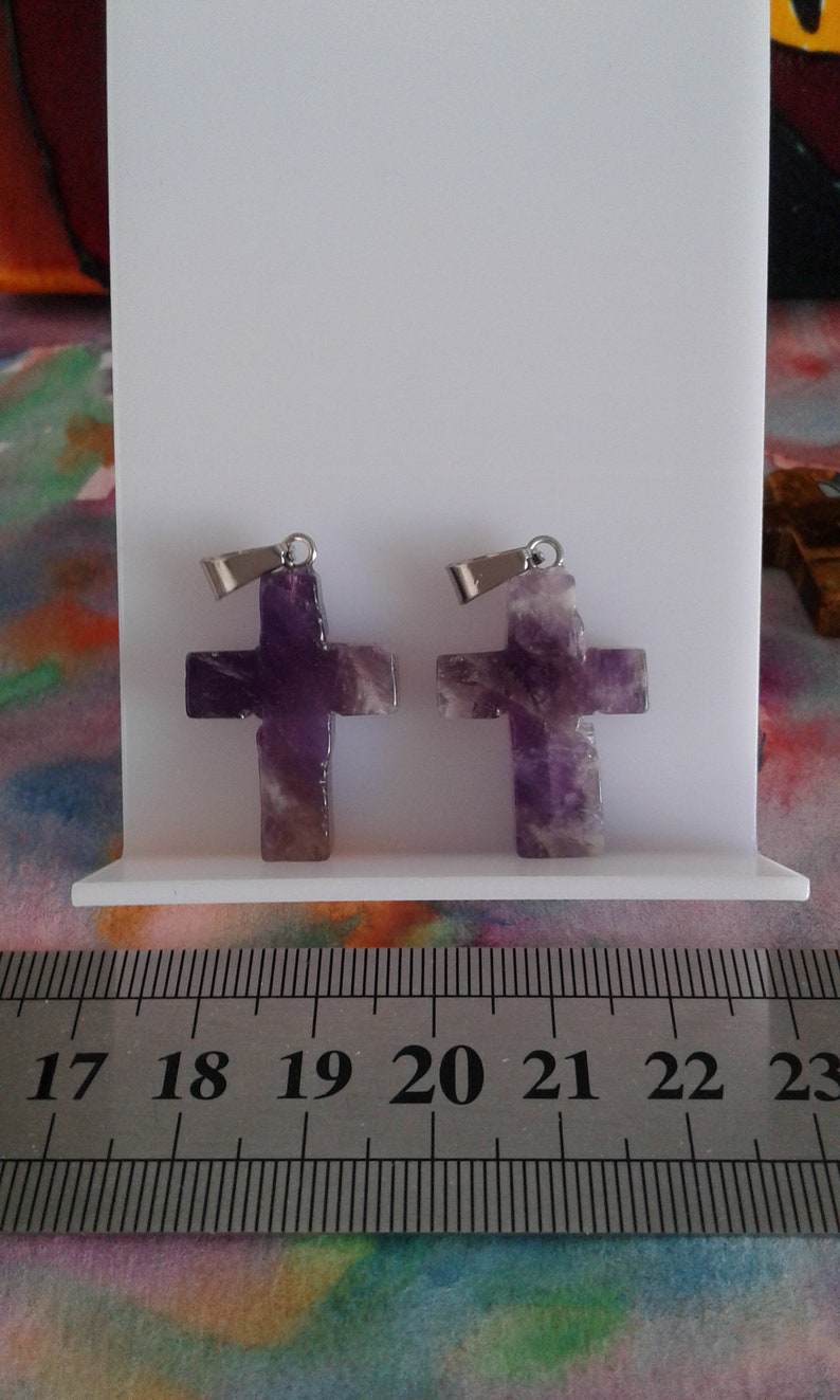 Collier Médaillon Croix Avec Perle Et Améthyste - Vintage Renaissance, Alliage, Occasion