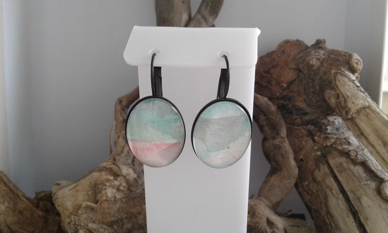 pierced earrings,watercolor green white red gift jewel boho bobo hands in France painted French artist,black sleepers