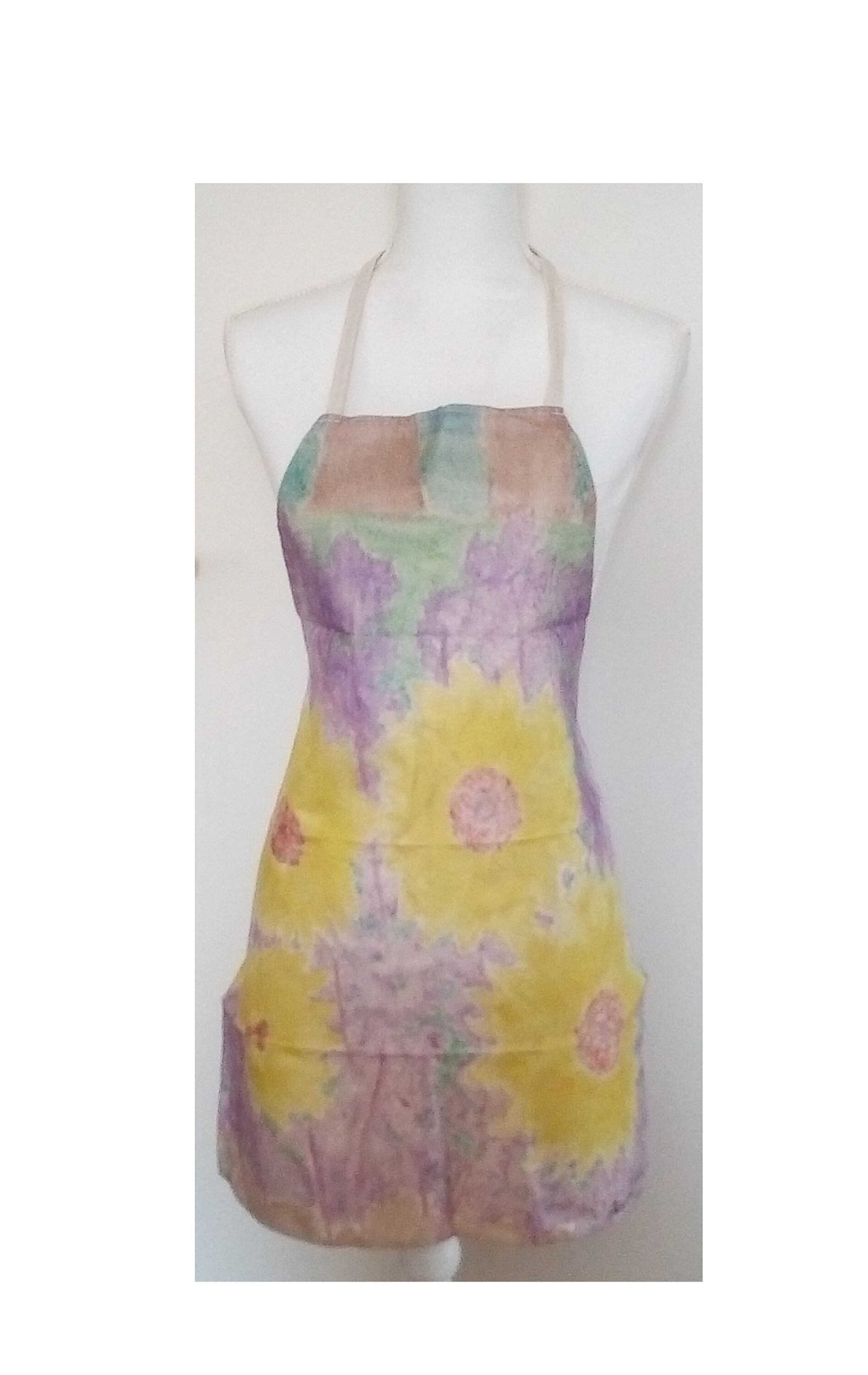 Tablier de Cuisine Coton Lin Motif Fleurie Tournesols, avec Cordon Pour Nouer, 2 Tailles Enfant et A