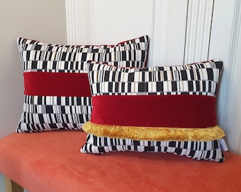 Lot 2 Coussins patchwork velours rouge et noir