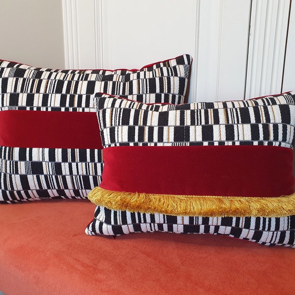 Lot 2 Coussins patchwork velours rouge et noir