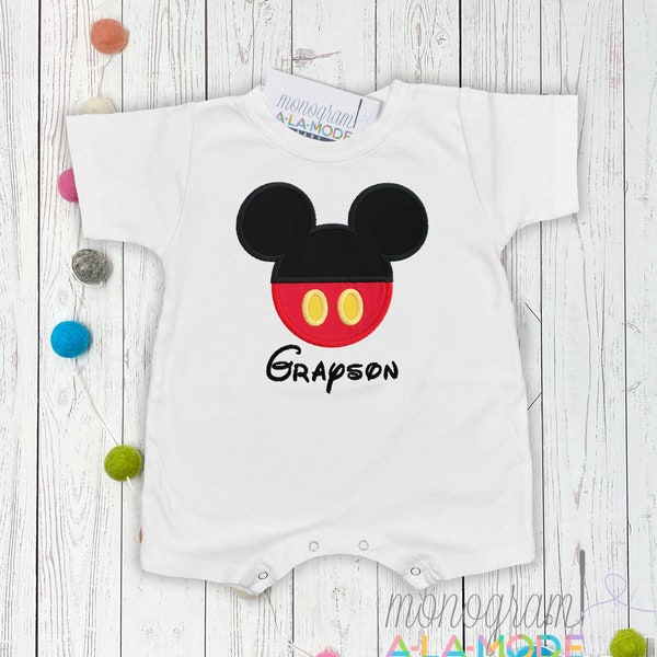 Baby Boy Mouse Romper | Personalized Baby Boy Outfit | Park Themed Baby Outfit | Mouse Head Monogrammed Park Outfit