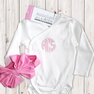 Baby Scallop Monogram Wrap Front Bodysuit