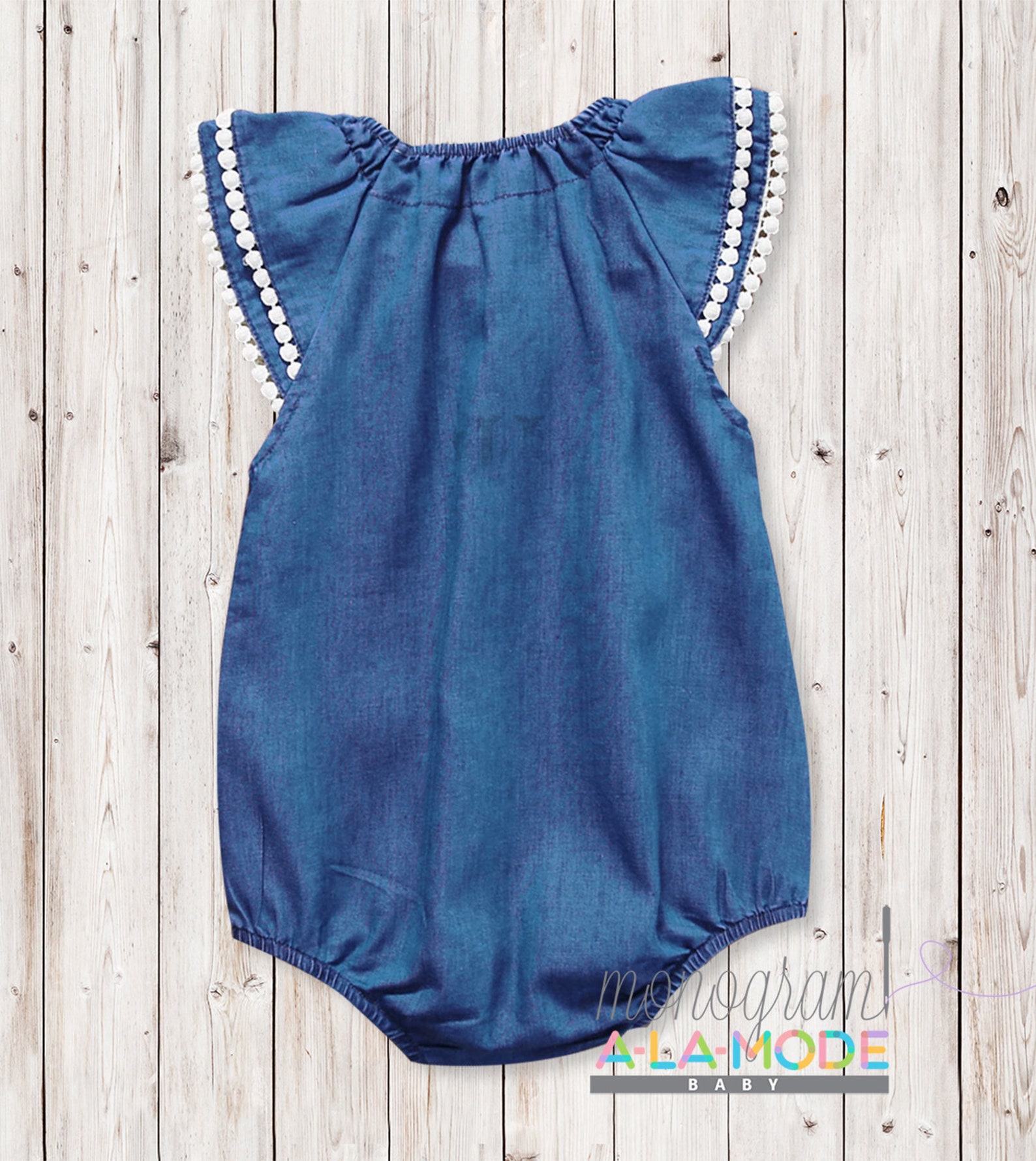 Baby Girl Denim Monogrammed Bubble Monogrammed Denim Romper Etsy