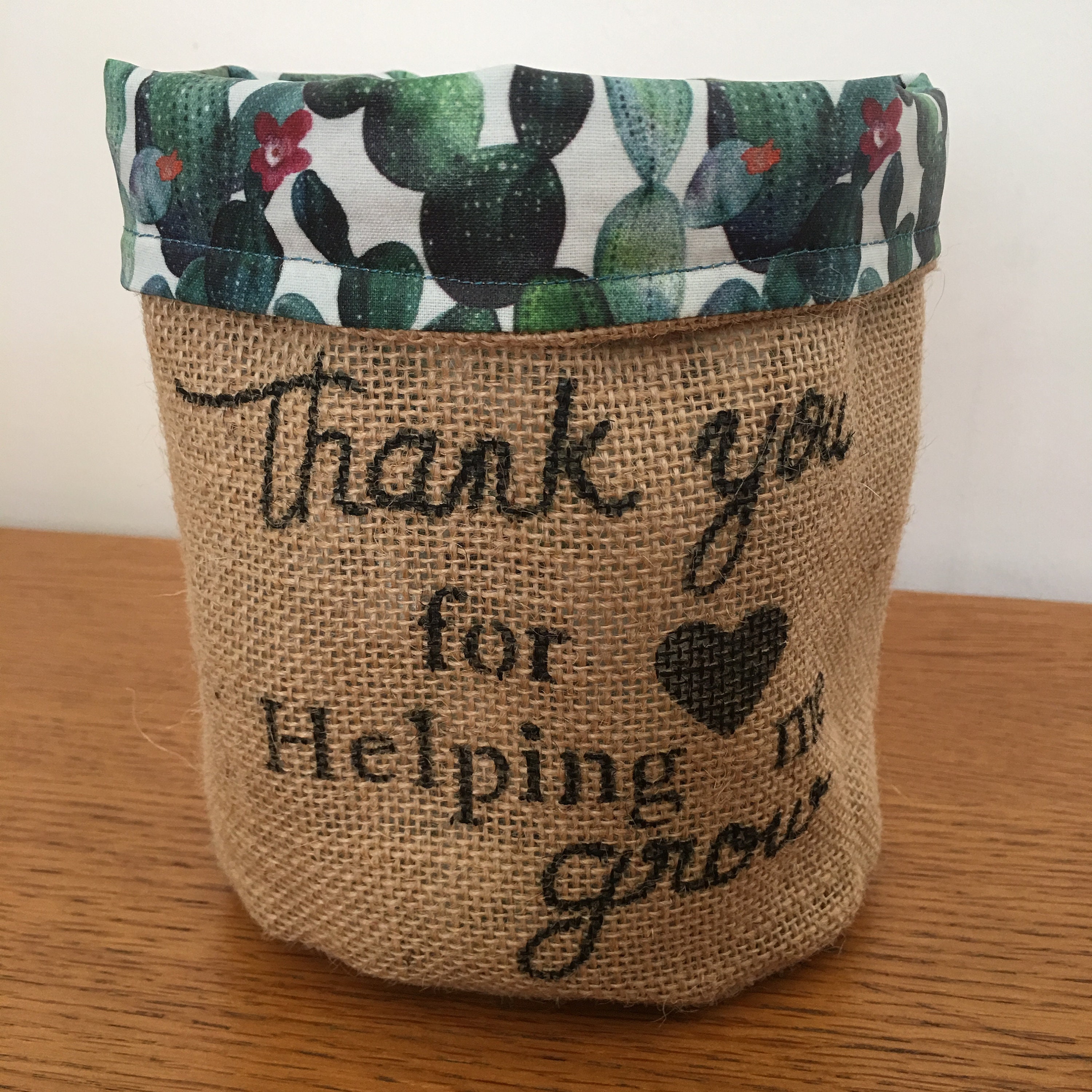 Petit Panier Toile de Jute et Coton Enduit Cactus