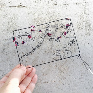 Carte postale en fil de fer, carte à message, carte avec enveloppe, petit mot fil de fer, prendre le temps