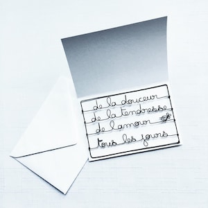 Carte postale en fil de fer, carte à message, carte avec enveloppe, petit mot fil de fer, carte d'artiste, écriture fil de fer, décoration