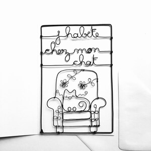 Carte postale en fil de fer, carte à message, carte avec enveloppe, petit mot fil de fer, j'habite chez mon chat