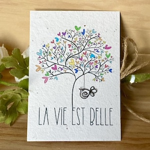 Carte à planter Collaboration Agapi et IlluNine La vie est belle + piou en fil de fer