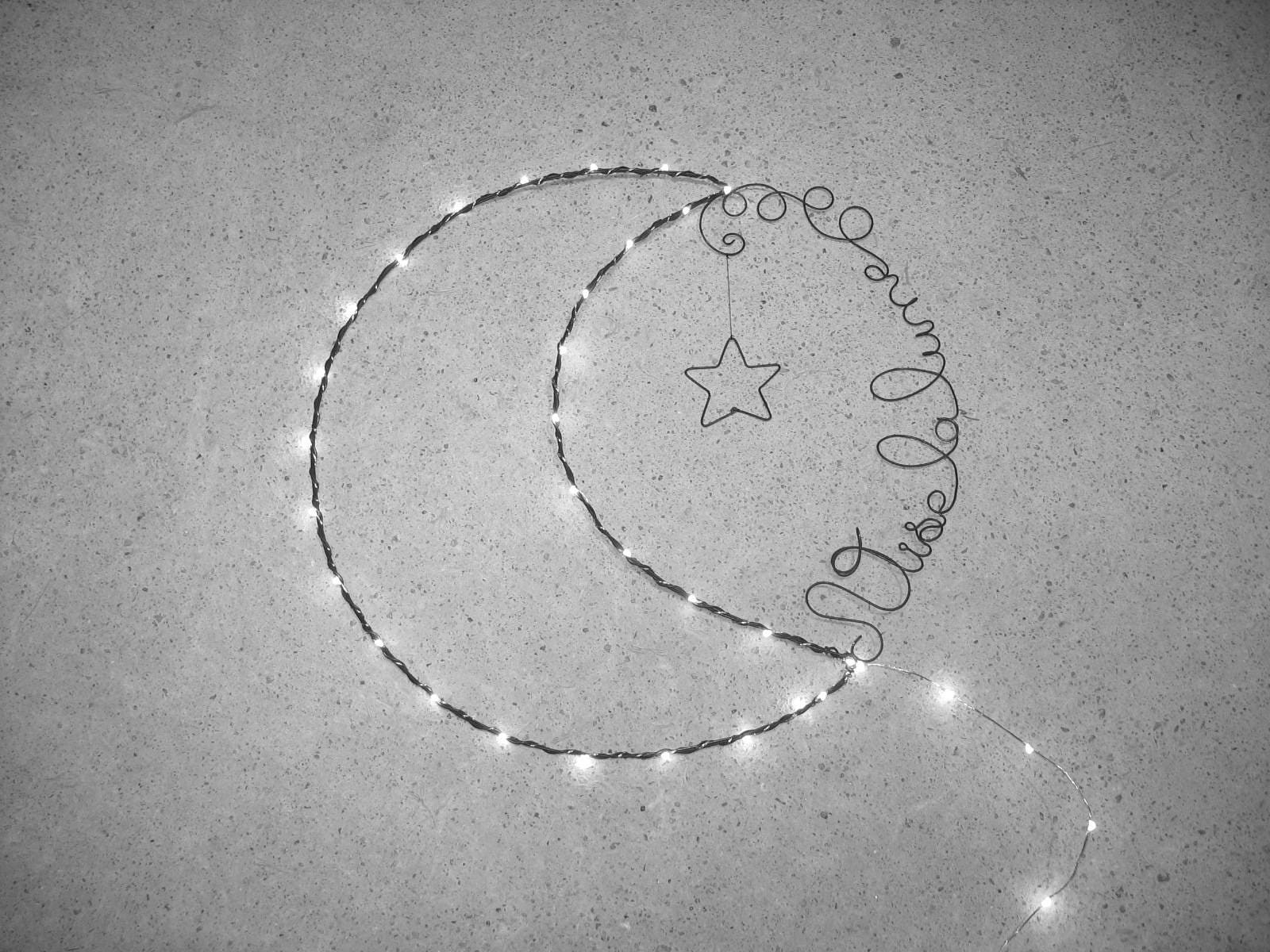 Lune Lumineuse, Décoration Murale, Entourée d'une Guirlande Lumineuse sur Piles, Message Écriture en