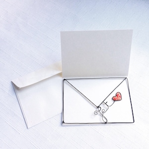 Carte Je t'aime, carte coeur, carte amoureux, carte déclaration, carte postale en fil de fer, carte à message, carte avec enveloppe