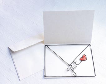 I love you card, heart card, lovers card, declaration card, wire postcard, message card, card with envelope