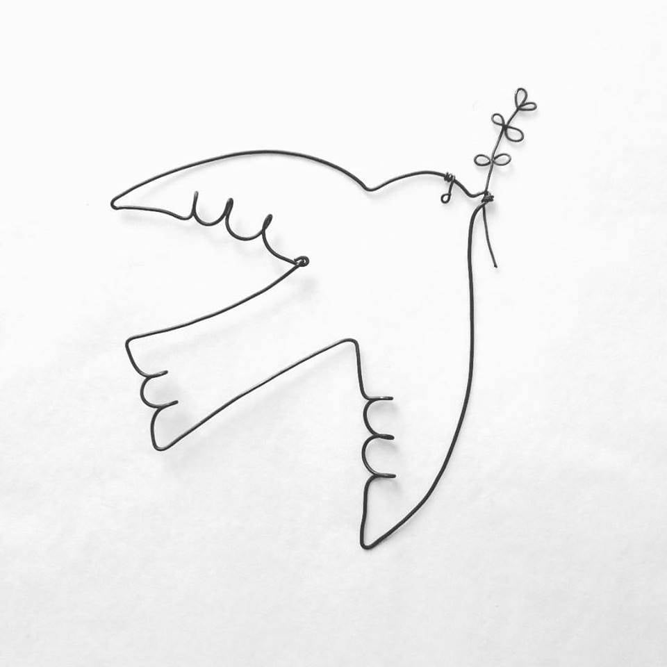 Colombe Décorative avec Rameau en Fil de Fer