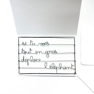 Carte postale en fil de fer, carte à message, carte avec enveloppe, petit mot fil de fer, mot positif