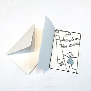 Carte postale en fil de fer, carte à message, carte avec enveloppe, petit mot fil de fer, décrocher les étoiles