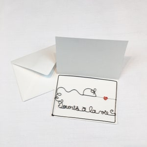 Carte postale en fil de fer, carte à message, carte avec enveloppe, petit mot fil de fer, souris à la vie