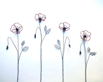Wire poppy Wire flower Poetic decoration Floral decoration Nature decoration