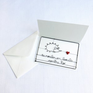 Carte postale en fil de fer, carte à message, carte avec enveloppe, petit mot fil de fer, hérisson