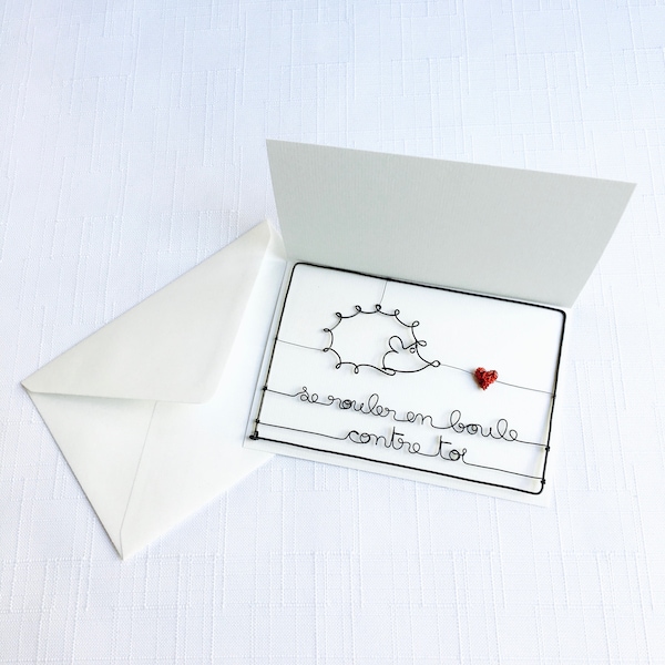 Wire postcard, message card, card with envelope, little wire word, hedgehog