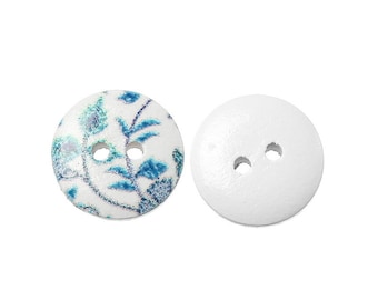 set of 10 wooden buttons "blue flower" 15 mm in diameter