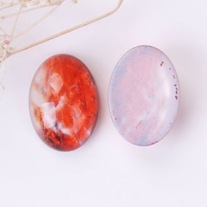 set di 4 cabochon a cupola in resina ovale rosso arancione foglia d&#39;acero 25 mm x 18 mm