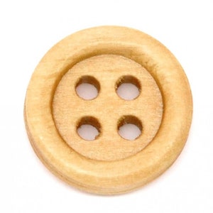 Set of 10 Wooden Buttons 4 Holes Natural Color Round 15mm Dia