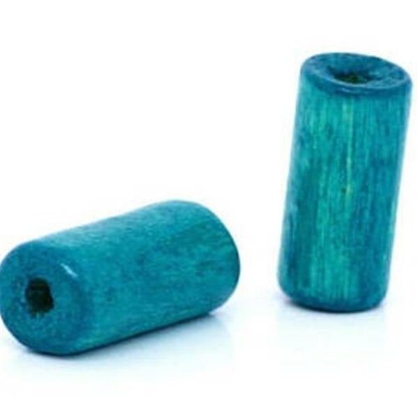 lot de 50 perles en bois colonne bleu de 12X6mm(trou de 2 mm)