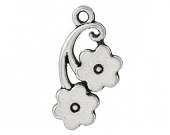 lot de 5 breloques/pendentif "fleur" en métal argenté de 23X12mm