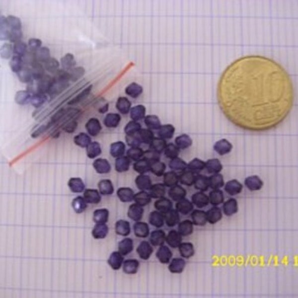 lot de 100 perles acrylique bicône a facette violet foncé de 4X4 (trou de 1mm)