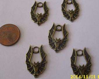 Set mit 5 Charms / Fledermausanhänger aus bronzefarbenem Metall von 18 x 27 mm