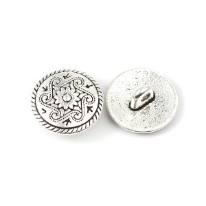 set of 10 &quot;sculpted&quot; buttons in aged silver, 15 mm in diameter