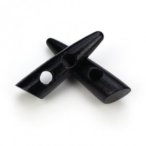 set of 5 Buttons in the shape of an ox horn in wood, two holes, black marquise, 30 mm