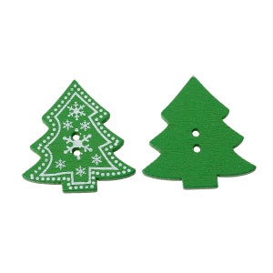 set of 5 wooden fir tree shaped buttons 3.2 X 3 cm