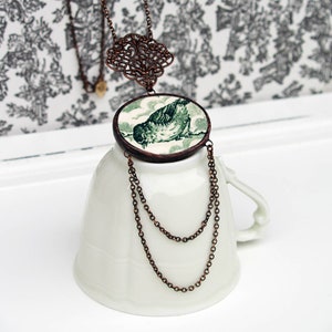 vintage broken china necklace bird pattern
