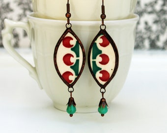 Boucles D'oreilles Florales Rouges Michal Negrin - Occasion - Style Vintage