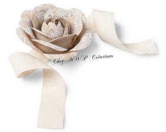 Linen roses 9cm on 35cm ribbon, several colours