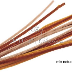 Fil chenille 6mmx50cm, assortiment au choix x10 mix nature marron