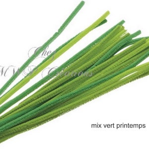 Fil chenille 6mmx50cm, assortiment au choix x10 mix vert printemps