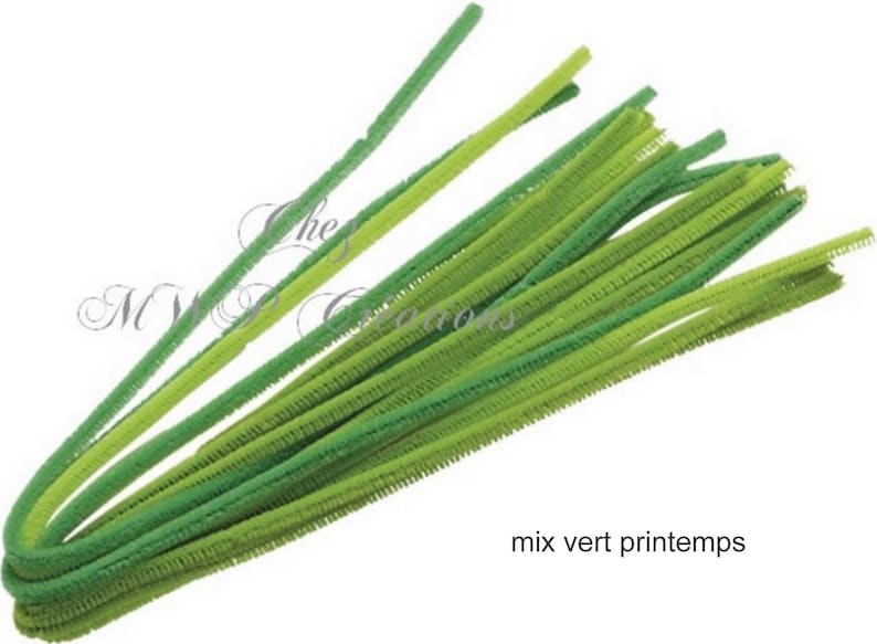 Fil chenille 6mmx50cm, assortiment au choix x10 mix vert printemps