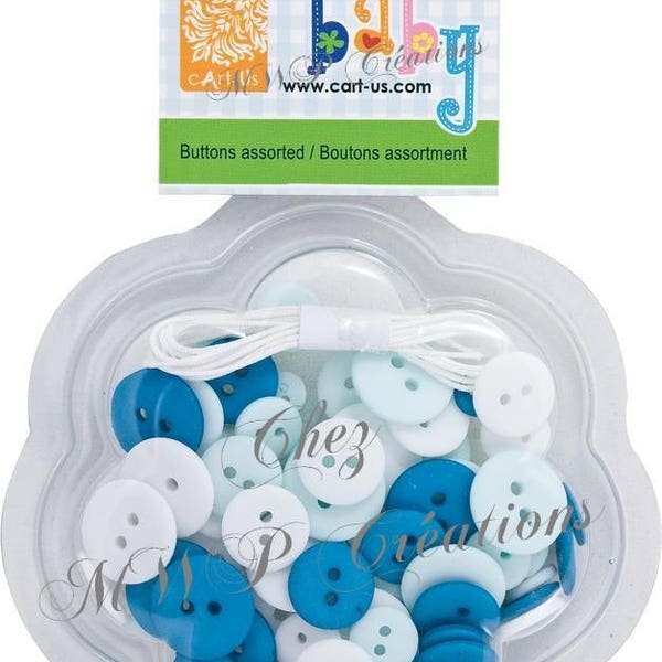 Assortiment de boutons " Baby Boy " 72 pièces (bleu ou rose)