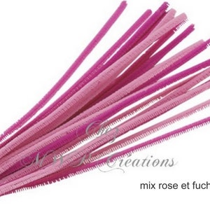 Fil chenille 6mmx50cm, assortiment au choix x10 mix rose et fuchsia