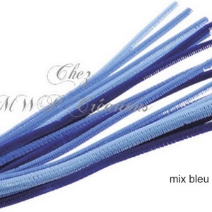 Fil chenille 6mmx50cm, assortiment au choix x10 mix bleu