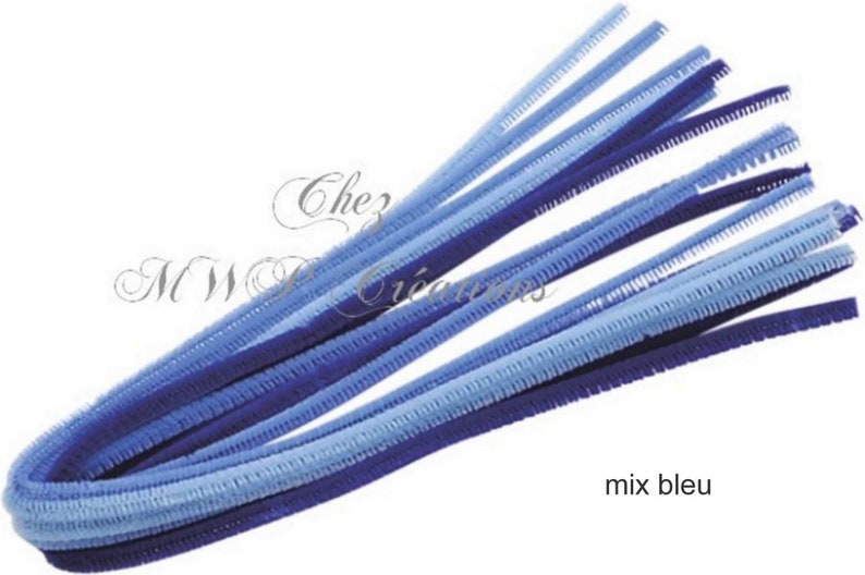 Fil chenille 6mmx50cm, assortiment au choix x10 mix bleu